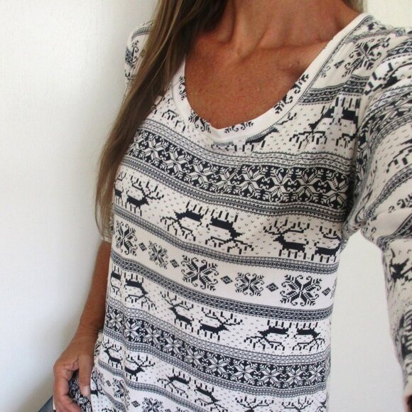 🌸SOLD🌸 LUCKY BRAND Pajama Top Size XL White Print Sleepshirt - Picture 3 of 6